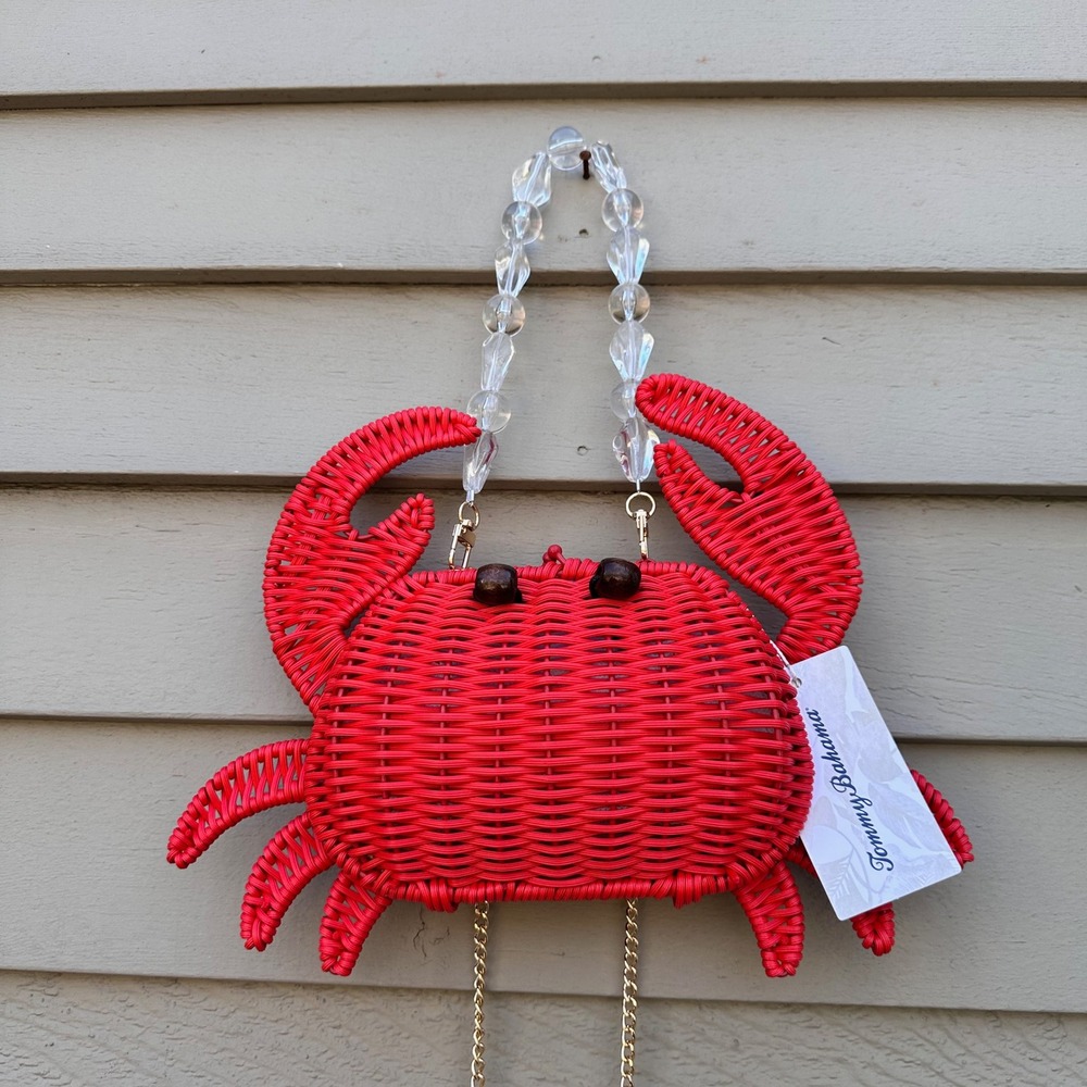 Tommy Bahama Red Wicker Crab Crossbody Bag Beaded Handle Novelty Purse NWT - Picture 5 of 13